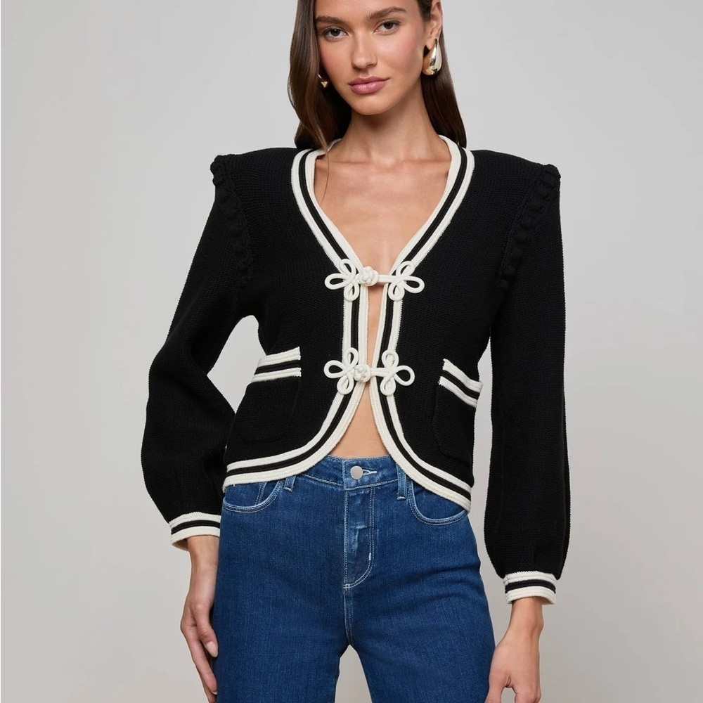 NWT L’Agence Kaito contrast trim black white cropped‎ cardigan